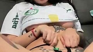 palmeirense babe flashes pierced wet pussy tattoo tease