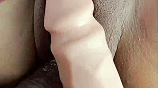 Homemade Close-Up 10 Inch Toy Stretches Pierced Nipple Babe's Tight Pussy Part 1