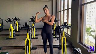 All day gym teasing from this latina fitness babe ends bent over with creampie in bedroom