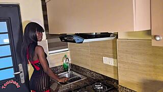 skinny ebony ass gets monster black cock doggystyle pounded in kitchen oops