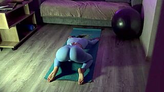 brunette teen stretches yoga butt for first anal fisting gaping with huge dildo insertion