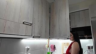 Neighbor teen babe deepthroats huge cock with juicy spit and sloppy licks