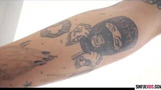 Genevieve Sinn loves Ramon Nomar's warm cum splashing her face and tattooed body