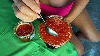 🤤 mommy milf drains your huge cock with food fetish handjob cum feast!!