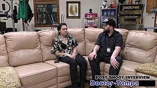 dr tampa probes mara luv's shaved pussy at university entrance