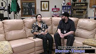 dr tampa probes mara luv's shaved pussy at university entrance