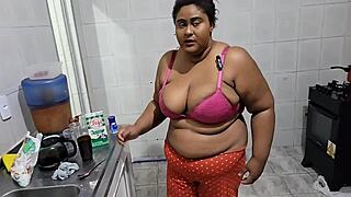 brazilian stepmom fucked hard in kitchen by stepson riding big ass tits till multiple cumshots squirt