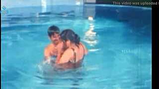 Unmarried Hot Couple's Bedroom Tease Turns Into Poolside Tit Play!