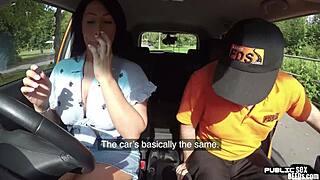 British babe rides public driving instructor cock for cumshot facial