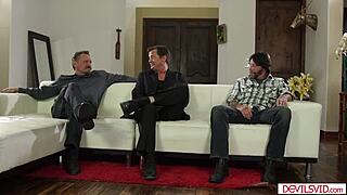 Milf and two stepdaughters gangbanged hard by three studs' cocks!