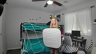 Thick blonde Kallie Taylor fucks rough in Halloween BTS closeup cowgirl doggy