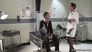 gorgeous shemale doctor pins guy down and rams her cock deep in his ass for kinky domination