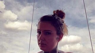 tattooed babe's hard nipples poke thru see-thru top at gym 💦🔥