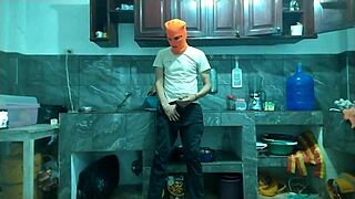 flaccid big cock grows hard jerking in kitchen 🍆😏