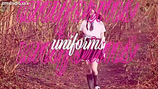 british college student fingers pussy and ass in lingerie uniform!