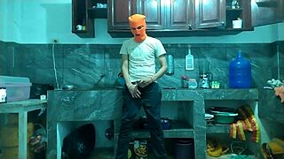 flaccid big cock grows hard jerking in kitchen 🍆😏