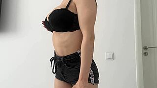 Hot brunette milf big natural tits horny homemade bra try on nipples sexy beautiful amateurs