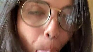 Nerdy Brunette Big Tits Latina Deepthroats Wellington Prado's Huge Cock in Jeans Shorts!