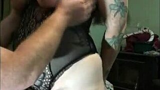 i'm blindfolded in crotchless with handcuffs as old black dude uses dildo on me