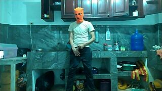 flaccid big cock grows hard jerking in kitchen 🍆😏