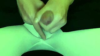 Femboy tranny feels ecstasy jerking in black dress exploding cum