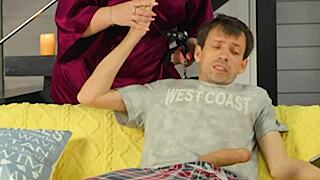 Step Mom Spots Your Jerking Hand And Squeezes Out Every Drop Of Your Thick Cum.