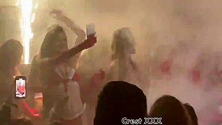 European vixen x strips thongs in ripped clothes dance