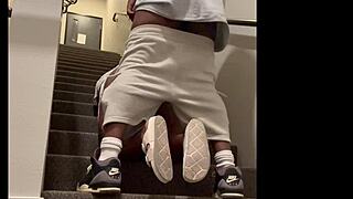 Busted huge load on milf's fat ass up public stairs dodging prying eyes