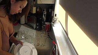 stunning blonde babe 😍 oils up her huge natural tits glistening wet