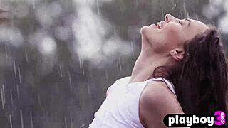 wet rita y strips outdoors revealing amazing naked body and natural tits for playboy