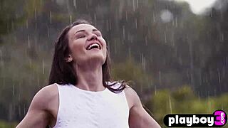 wet rita y strips outdoors revealing amazing naked body and natural tits for playboy