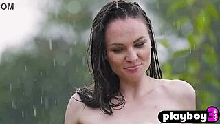 wet rita y strips outdoors revealing amazing naked body and natural tits for playboy