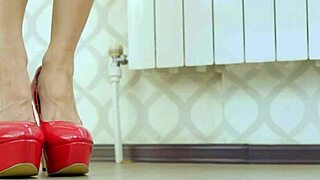 Red high heels crush foundation eyeshadow under fetish feet