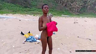 Skinny Ebony Couple's Tight Pussy Beach Fuck: Vacation Dripping Wet?