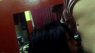 Emo chica drops to knees sucking hard on thick verga meat