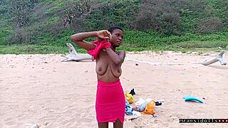 Skinny Ebony Couple's Tight Pussy Beach Fuck: Vacation Dripping Wet?