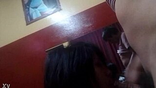 Emo chica drops to knees sucking hard on thick verga meat