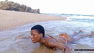 Skinny Ebony Couple's Tight Pussy Beach Fuck: Vacation Dripping Wet?