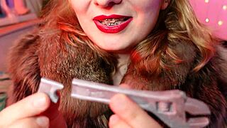 blonde milf with braces devours chocolate tools in fetish feast