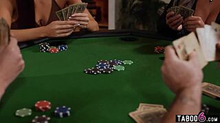 poker night turns hot when lesbian loses hand to couple's licks