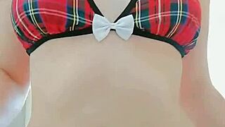 cute student strips gropes her natural boobs slowly