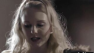 Old guy pops nervous tiny blonde teen's virgin cherry with big cock