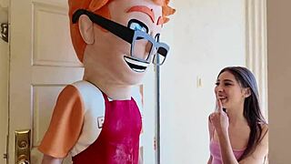 petite eva, suck that sausage then take the cum facial in kitchen?