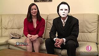 Japanese milf Yoko rides cock cowgirl while hubby watches netorare performance