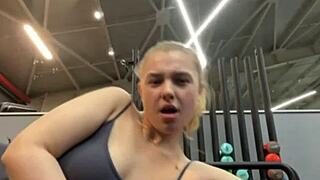 extreme teen squirts wildly on big cock during gym fingering and fucking