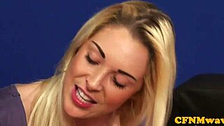 CFNM party babes stroke that lucky hard cock to explosion!