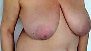 busty granny maria swaps beige lingerie for mint green titty tease show