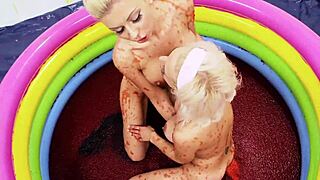 Christine Love and Lou Lou Lick Cherry Jam from Each Other's Nipples Poolside