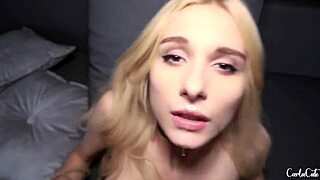 wanna see this blonde slut deepthroat cum all over her big tits?