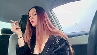 Wanna see this Italian milf's big tits while she smokes in the car?
